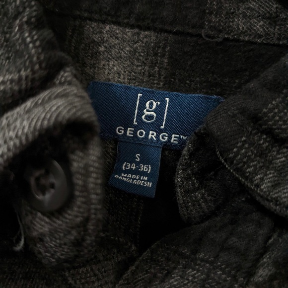Mens George Flannel Button Up Shirt Black Gray - Picture 2 of 3